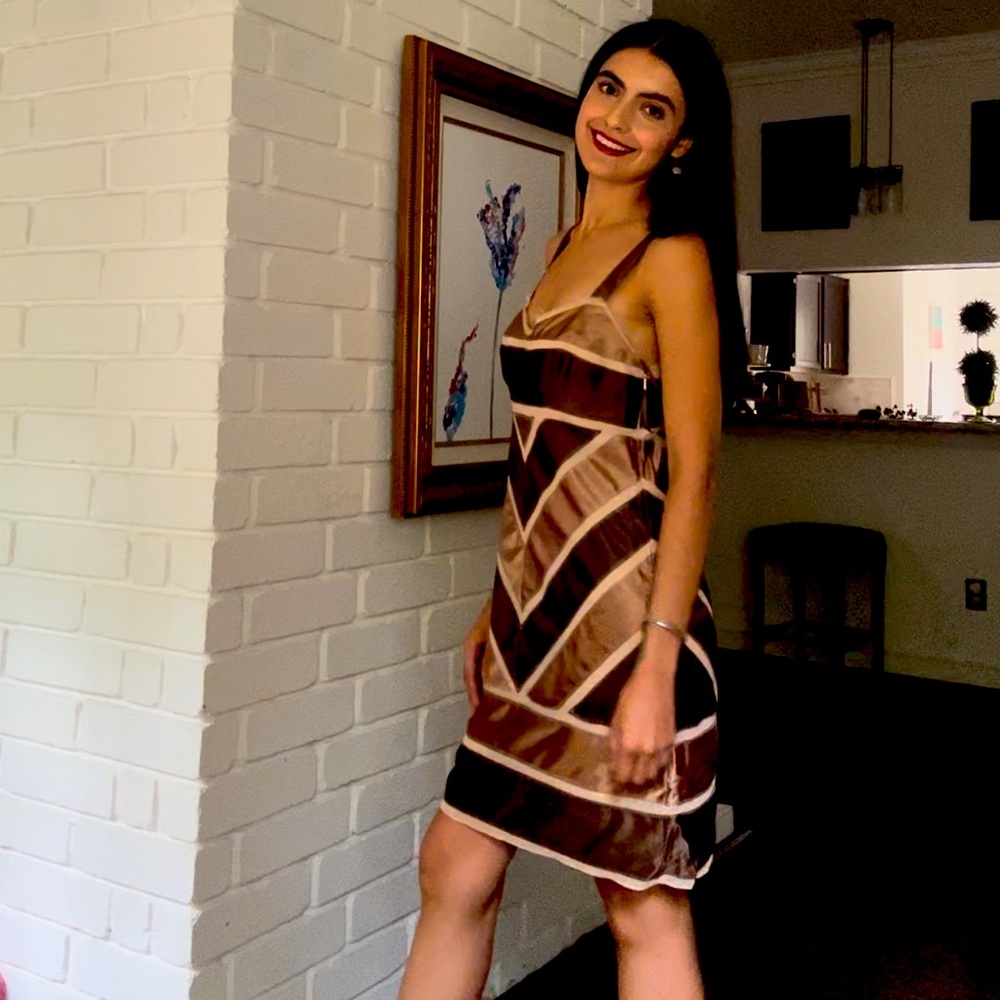 Satin cocktail dress brown night/day/Special Occasion BCBGMAXAZRIA